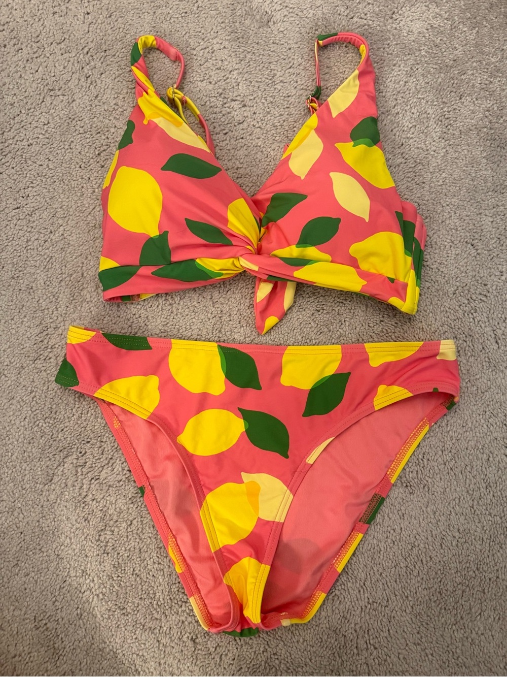 Kate Spade Lemon Print Two-Piece Bikini - Pink & Yellow